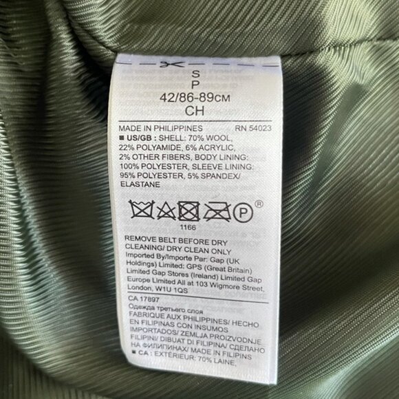 NWOT Banana Republic Army Green Pea Coat / Small - Picture 8 of 8